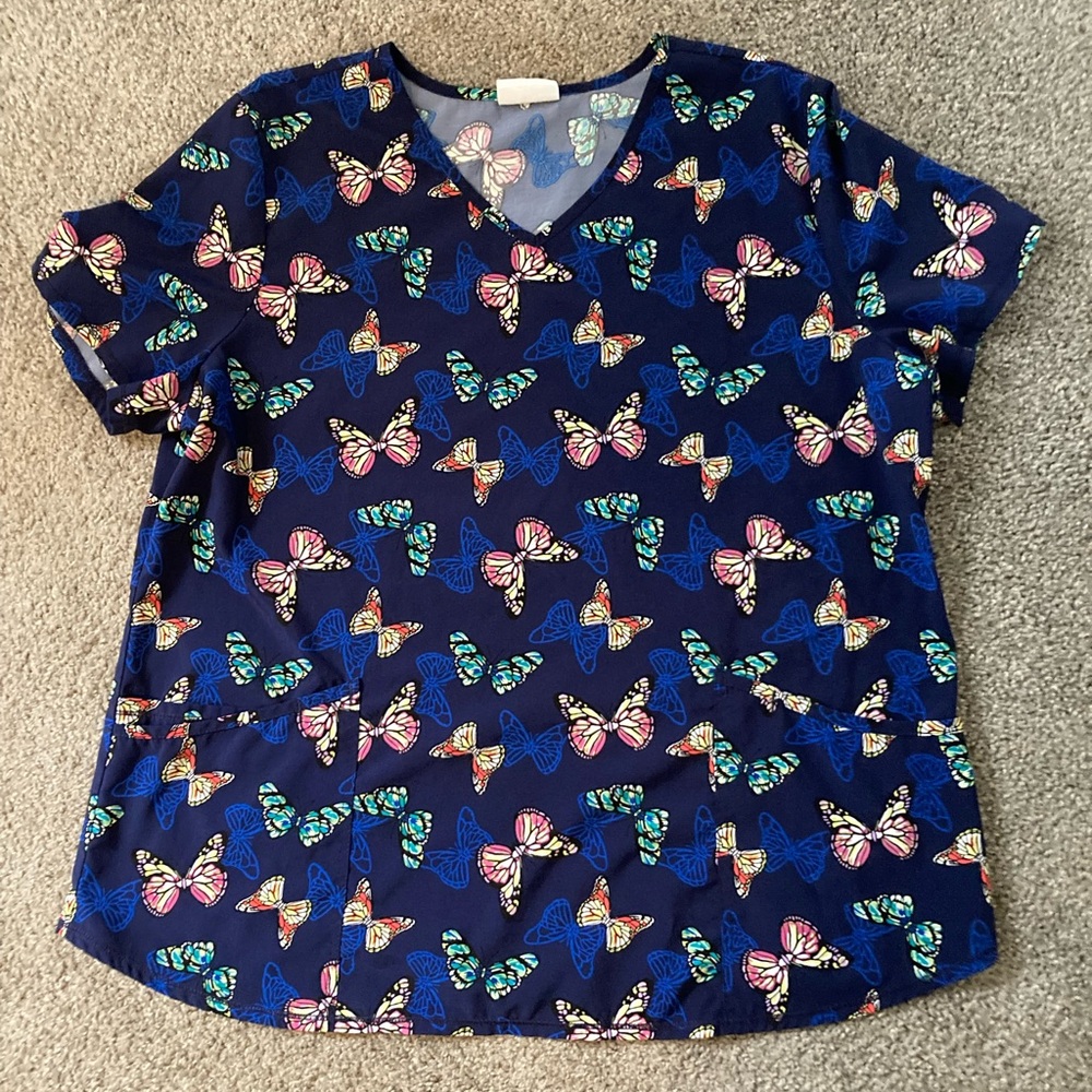 Scrubstar navy butterfly scrub top XL